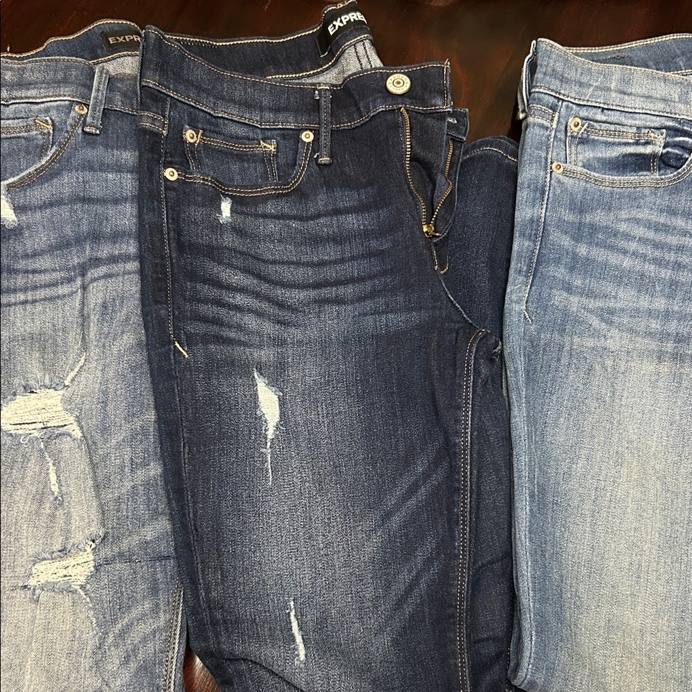 Express Women's Skinny Jeans in Dark Blue and Light Blue